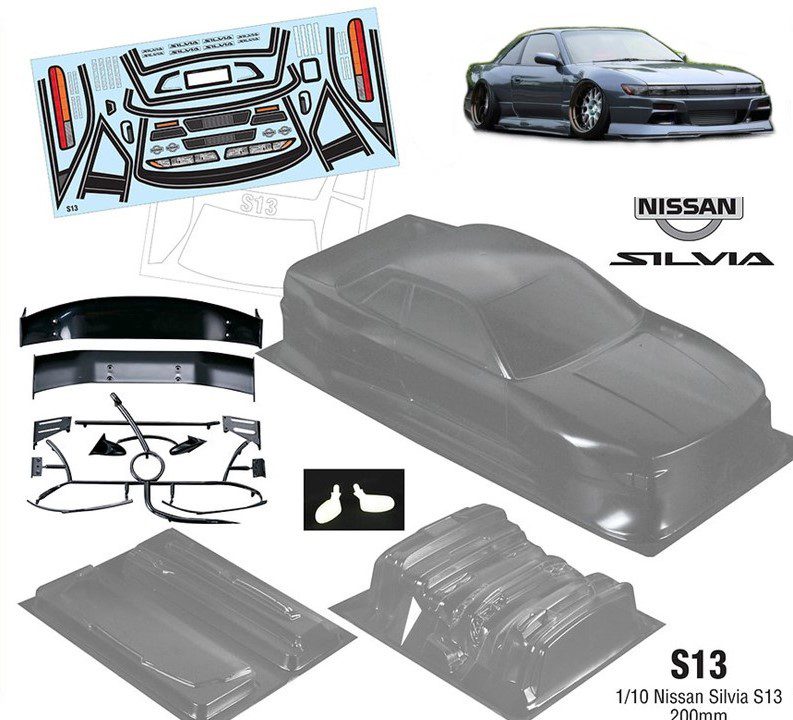 1:10 rc clear lexan body shell kit nissan silvia s13 spirit rei +extras &decal