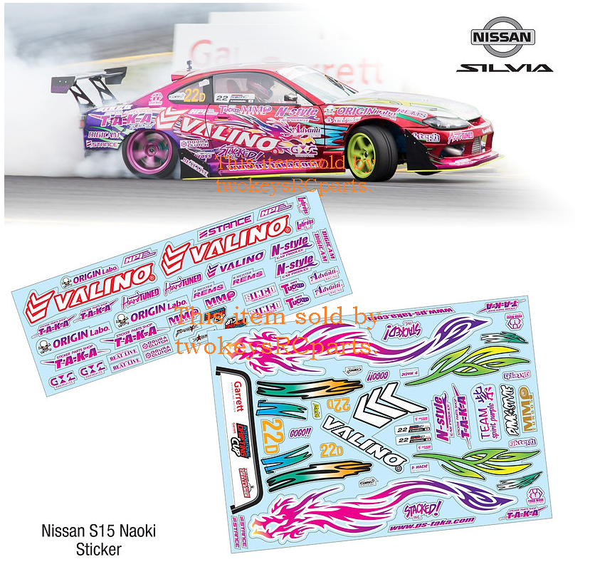 naoki sticker set for nissan silvia s15 1:10th scale rc drift car.