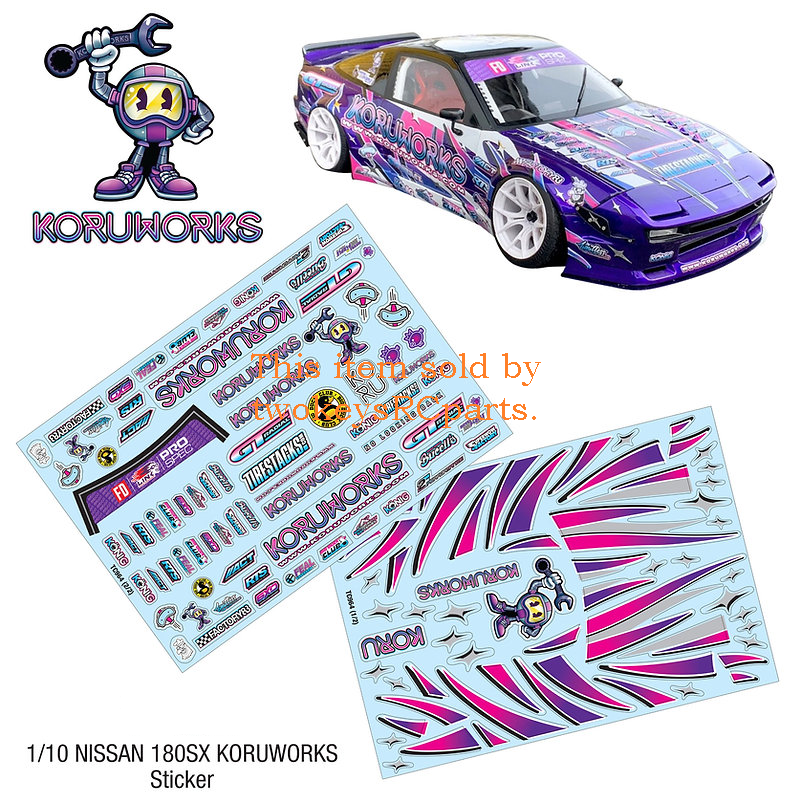koruworks sticker set for nissan 180sx 1:10th scale rc drift car.
