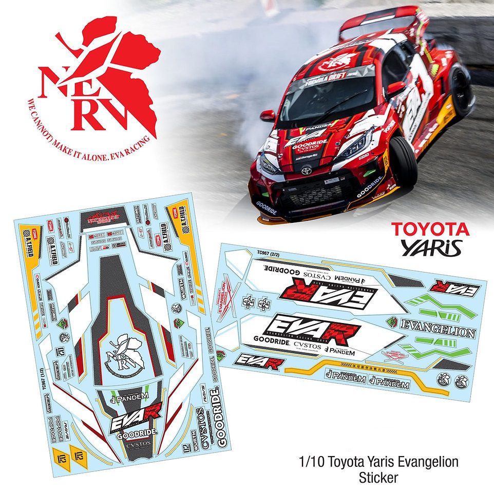 evangelion sticker set for toyota yaris 1:10th scale rc drift car.